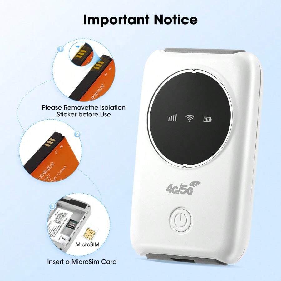 Portable Wifi Hotspot, 4G Portable Wifi Router For Travel, Mobile Wifi Router With Sim Card Slot, Long Time Wireless Connection, Up To 10 User, For Mobile Broadband Devices - White - View 1