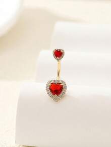 1pc Sexy Luxury Heart Shaped Cubic Zirconia Belly Button Ring, Women's Body Piercing Jewelry For Party