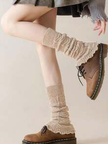 1Pair Women Mid-Calf Socks Covers , Elastic Stackable Design, Soft Warmth, Versatile Autumn And Winter Accessory, Hand Washable, Solid Color, Chic Leg Covers - Multicolor - View 2