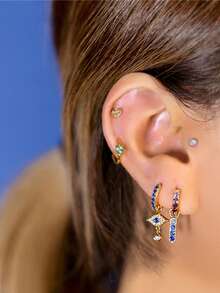 1pc 925 Sterling Silver Gemstone Pendant, Delicate Ear Cartilage Piercing Jewelry, Ear Cuff, Ear Helix, Ear Conch, Belly Button Ring Pendant