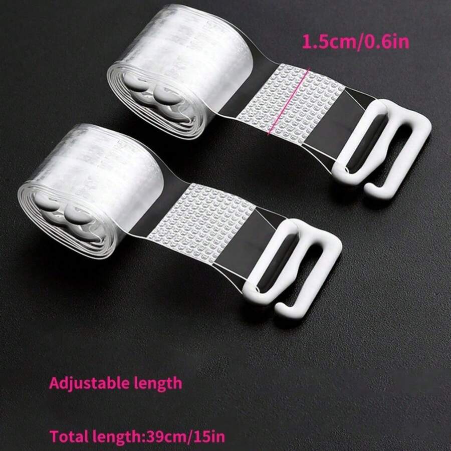 2pcs Seamless One-Line Collar Invisible Shoulder Strap Bra With Non-Slip Underwear Bra With Transparent Shoulder Straps - 1.5cm/0.6in - View 1