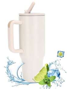 Tumbler With Handle & Simple Flip Straw - Car Cup Holder Friendly, Leak Resistant Water Bottle-Reusable Insulated Stainless Steel & Rubber Base - Gifts For Women & Men / 14oz/40 Oz - Multicolor - View 10