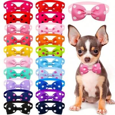 20 Colorful Simple Pet Bow Ties Daily Classic Adjustable Cat And Dog Collar Accessories