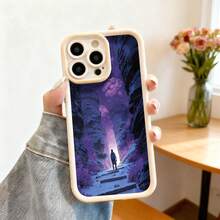 Cubierta de teléfono con diseño de fantasía púrpura y azul para iPhone 14 Pro Max funda protectora con ilustración de persona caminando en un túnel mágico ideal para uso diario y viajes - Blanco - Ver 7