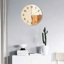Wooden Clock Minimalist Wood - Themed Round Wall Clock Rustic Decor Home Living Room Wall Art Decor Wooden Silent Non-Ticking Wall Clock, Battery Powered, Decoration 2025 - 黑色 - 查看 6