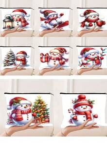 8 piezas, Bolsa de tela con estampado de muñeco de nieve lindo y doble cara, bolsa de compras con escena nevada, estilo bohemio y académico, ideal para regalos de Navidad, Acción de Gracias y Pascua, adecuado para uso diario, picnics, vacaciones en la playa, trabajo y escuela, 16in*14in