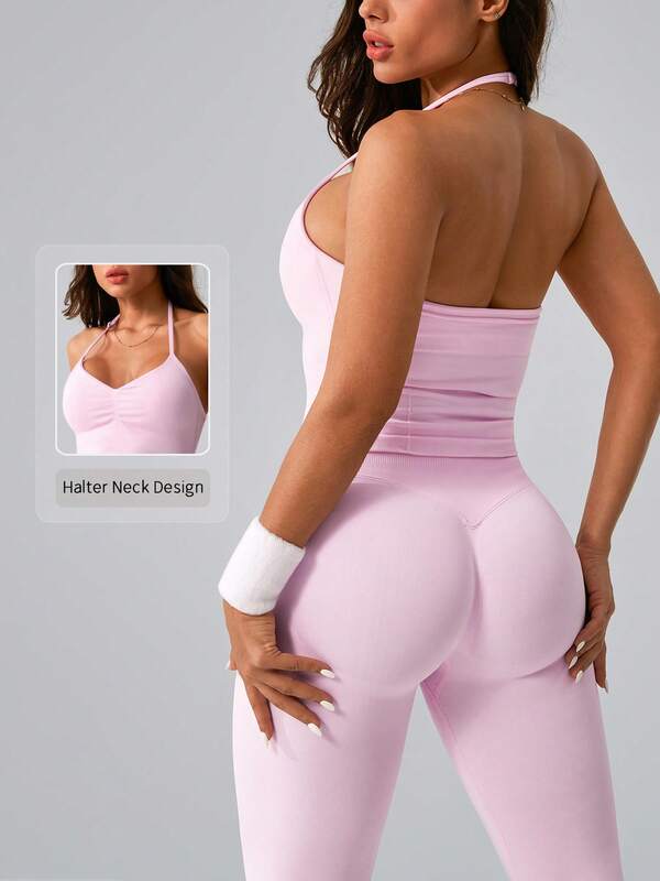 NcmRyu 1 Conjunto de Sujetador Deportivo con Espalda Descubierta y Mallas de Mujer, Estilo Casual Minimalista y Versátil para Entrenamiento