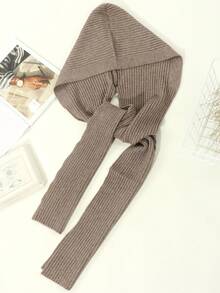 1pc Women Fashion Solid Black/Beige/Gray Striped Textured Pattern Faux Wool Knitted Hooded Scarf/Wrap, Suitable For Autumn/Winter Daily, Outing, Travel For Dress - B (vertical Stripes) - View 14
