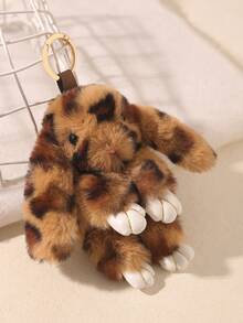 1 件毛绒豹纹兔子绒毛绒球钥匙扣汽车装饰配件汽车配件包饰学校可爱哥特 Y2k 圣诞礼物创意包挂绳带身份证夹汽车配件包饰 - 駝色 - 查看 6