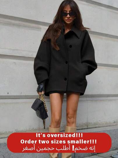 conciso Damen Mantel mit Kragen, Fledermausärmeln, Einreiher, Loose Fit, Taschen, wollartiges Material, Oversized