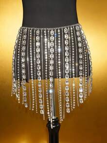 1件水晶水钻流苏性感身体链比基尼连衣裙配饰，节日装饰