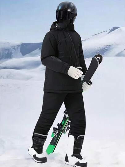 2pcs/Set Boyfriend Style Men's Professional Sports & Outdoor Wear, Includes Ski Jacket And Pants, HX506-1 Ski Outfits