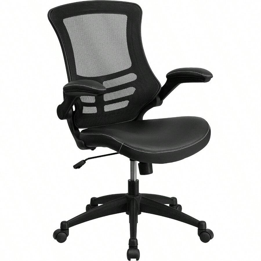 Desk Chair With Wheels Swivel Chair With MidBack Black Mesh And LeatherSoft Seat For Home Office And Desk 41.25 X 24.5 X 25.5