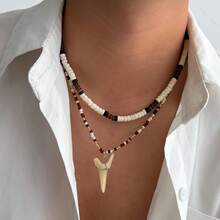 Men's Layered Puka Shell Necklace Brown Coconut Wood Bead Necklace Bohemian Style Men's Summer Necklace Surfer Beach Necklace Jewelry - D - Xem 4