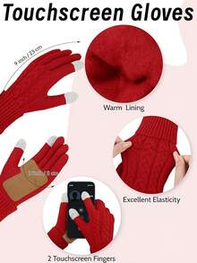 URATOT Women Winter Beanie Hat Scarf Gloves Ear Warmer 4 In 1 Set Beanie Pompom Hat Touchscreen Gloves Long Scarf Ear Warmer - Red - View 4