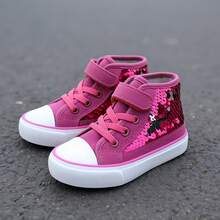 Children Girls Fashion Glitter High Top Canvas Cute Sneaker Shoes - Hot Pink - View 1