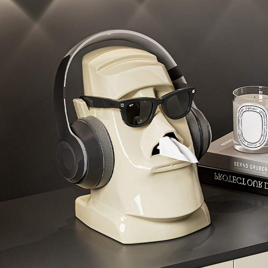 This Creative Moai Tissue Holder Is Suitable For Sunglasses, Headphones And Hats - Decorative Tissue Holder Storage Bags For Living Room, Bedroom And Office, Tissue Holder Racks, Storage Baskets, Bathroom Shelf - Multicolor - View 1