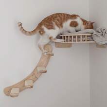 Natural Pine Wood Cat Wall Shelf, Cat Perch, Cat Steps, Wall Corner Cat Hammock, Cat Wall Furniture For Playing, Climbing And Resting