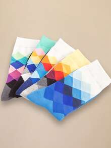 5 Paar Herren Knöchelsocken, bunte Argyle Muster Socken, bequeme weiche Lässig Socken, minimalistische personalisierte Sport Socken