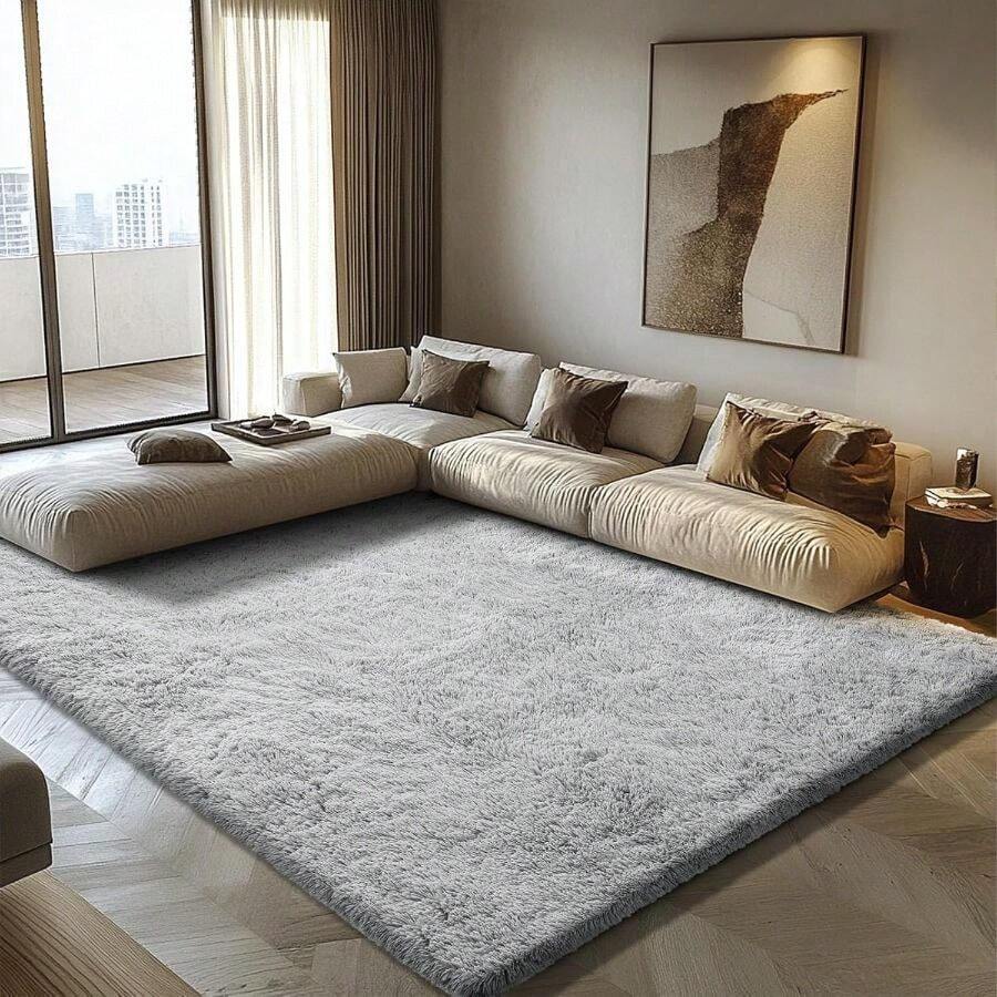 Festival Thanksgiving Christmas Decor Home Rug Living Room 8x10 Fluffy Area Rugs For Living Room,Shag Area Rug For Bedroom,Black Soft Fuzzy Rug Non-Shedding Indoor Plush Carpet For Kids Bedroom Nursery Home Decor - Grey - View 1