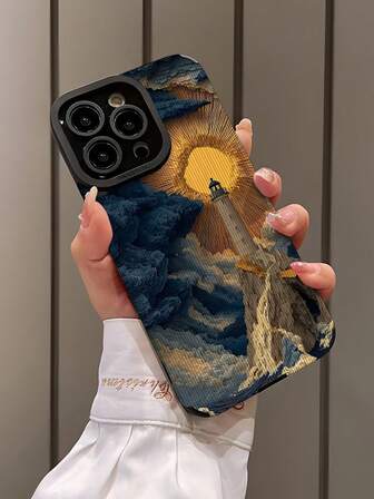 1 pieza Funda de teléfono de piel sintética a prueba de golpes y antihuellas con diseño minimalista de faro y rayas verticales, adecuada como regalo de cumpleaños, vacaciones para amigos, familia, parejas, compatible con Apple y otros modelos