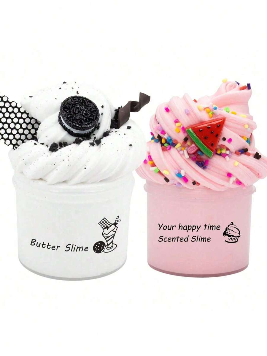 1 pièce Slime au beurre de cookie blanc 100 ml - Parfumé à la pastèque, non collant, élastique. Convient pour les cadeaux de fête pour enfants, les filles, les garçons, les jouets anti-stress. Slime moelleux, kit de slime multicolore, activateur de slime - Multicolore - Voir 1