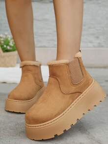 2025 Winter New Thick Thermal Lined Fashion Versatile Solid Color Elastic Chelsea Series Comfortable Soft Warm Anti-Cold Slip-On Snow Boots,Fur Boots - Camel - View 5