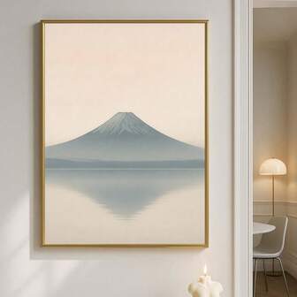 1pc Framed/Unframed Japanese Mountain Reflection Canvas Poster Japandi Landscape Zen Wall Art Print Minimalist Wabi Sabi Aesthetic Decor Vintage Painting For Apartment,Living Room,Bedroom,Modern Home Decoration