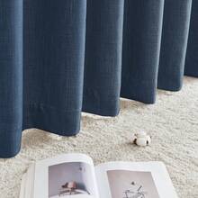2025  Bedroom Curtains 2 Panels Sets Faux Linen Textured, Pinch Pleated Room Darkening Light/Heat Blocking Window Drapes Thermal Insulated For Living Room, Angora, W50 X L108, 2 Panels - 藏蓝色 - 查看 7