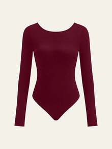 Áo liền thân tay dài cổ tròn hở lưng gợi cảm và thời trang, đa năng và ôm sát, mẫu mới cho mùa xuân/thu hè thanh lịch. - Màu Đỏ Sâu - Xem 6