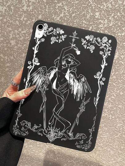 Ốp lưng bảo vệ bằng TPU mềm màu đen mờ họa tiết Nữ thần Gothic và dây leo hoa hồng, phù hợp cho những người yêu thích văn hóa Gothic sử dụng hàng ngày, vỏ bảo vệ chống rơi vỡ toàn cạnh thời trang, tương thích với iPad Pro 11 inch, Air 2, Air thế hệ thứ 5 2022, Air 11 inch (M2) 2024, Air 11 inch (M3) 2025, 1 chiếc ốp bảo vệ chống rơi, chống sốc, chống trượt cho thế hệ thứ 10, thích hợp làm quà tặng cho bạn bè, gia đình, bạn gái, bạn trai.