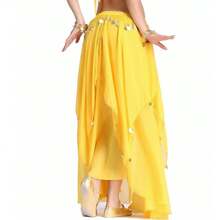 Women Belly Dance Long Skirt With Coin Chiffon Belly Dance Costume Multi-Layer Skirt Party Festival Dance Performance Costume