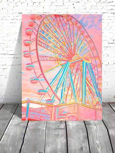 1 Set Beginner DIY Adult Number Painting Kit  Including Paints, Canvas, Brushes | Colorful Ferris Wheel With Pink Sky Painting | 40x50cm/16x20in Frameless For Home Decor, Family Activity, Father's Day, Mother's Day, Halloween, Christmas, Holiday Gift