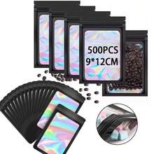 500 Piezas de bolsas de joyería anticorrosión, bolsas de cremallera transparentes para joyería, organizador de joyería pequeño, bolsas de almacenamiento para anillos y aretes, bolsas de embalaje de joyería resellables, con láser, de Mylar con cierre plano y frontal transparente, para guardar alimentos, dulces, labiales, cuentas, embalaje y exhibición de joyería, manualidades, decoración de uñas y pestañas postizas, ideal para fiestas y Navidad ,Víspera de Todos los Santos,decoración del hogar, regalo de Navidad, regalo de Año Nuevo, regalo para hombres, regalo para mujeres - Negro - Ver 2