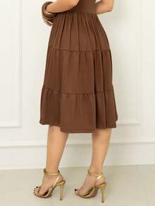 Midi Dress With Ruffles, Peasant Style, Short Sleeves, Delicate, Christmas, Casual, Wedding - Rỉ Nâu - Xem 9
