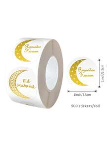 500 piezas/1 rollo, Pegatinas de luna, Pegatinas del Festival de Ramadán, Etiquetas de sellado de pan, Pegatinas Eid Mubarak, Pegatinas de luna dorada, Pegatinas para decoración de bolsas de regalo, Adecuado para festivales, Pegatinas de decoración de fiestas