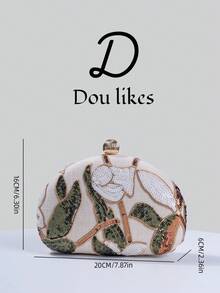 1pc New Floral Pattern Women's Handbag, 2025 Vintage Champagne Sequin Embroidered Flower Chain Evening Bag, Suitable For Party Girls, Brides, Newlyweds And Office Ladies, Party, Wedding, Mini Box Bag (Pattern Random), Suitable For Work, Business Travel, Outings, Commuting