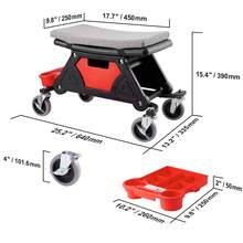 Taburete mecánico, asiento mecánico rodante de capacidad de 300 libras con ruedas de 4 pulgadas, con tres bandejas de herramientas deslizables y cajón, asiento de rodillo resistente para el hogar, garaje, bricolaje automotriz - 300 libras - Ver 10