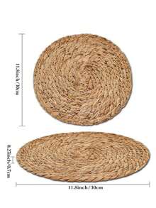 1pc/4pcs Set Handmade Woven Reed Round Placemats, Heat Insulation Pads, Tableware Mats, Home Decor - Brown - View 6