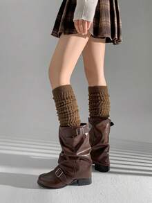 1双女士羊毛加厚保暖袜，纯色简约设计过膝袜，冬季保暖舒适袜