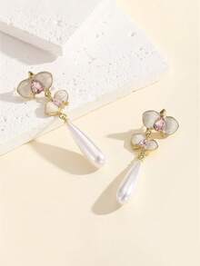 1 Coppia di orecchini a goccia in perla smaltata con orchidea farfalla retrò, gioielli di moda da donna, adatti per banchetti, feste, appuntamenti quotidiani e uso quotidiano