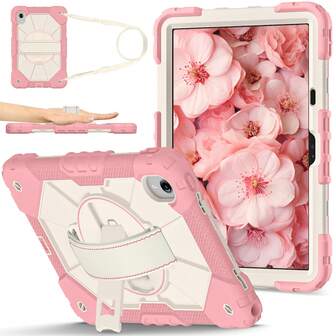 军工防摔手带保护壳适用于 Matepad 11.5 2023/Pad 11.5 2024/Se 11/11.5s/Air 12/Mi Poco Pad /Pad Pro/REDMI Pad SE 8.7/PAD7/PAD7 PRO/Galaxy Tab A9/A8/A7/S9/S10FE/S7/S8 平板电脑保护套防震硅胶 PC 支架带坚固保护壳