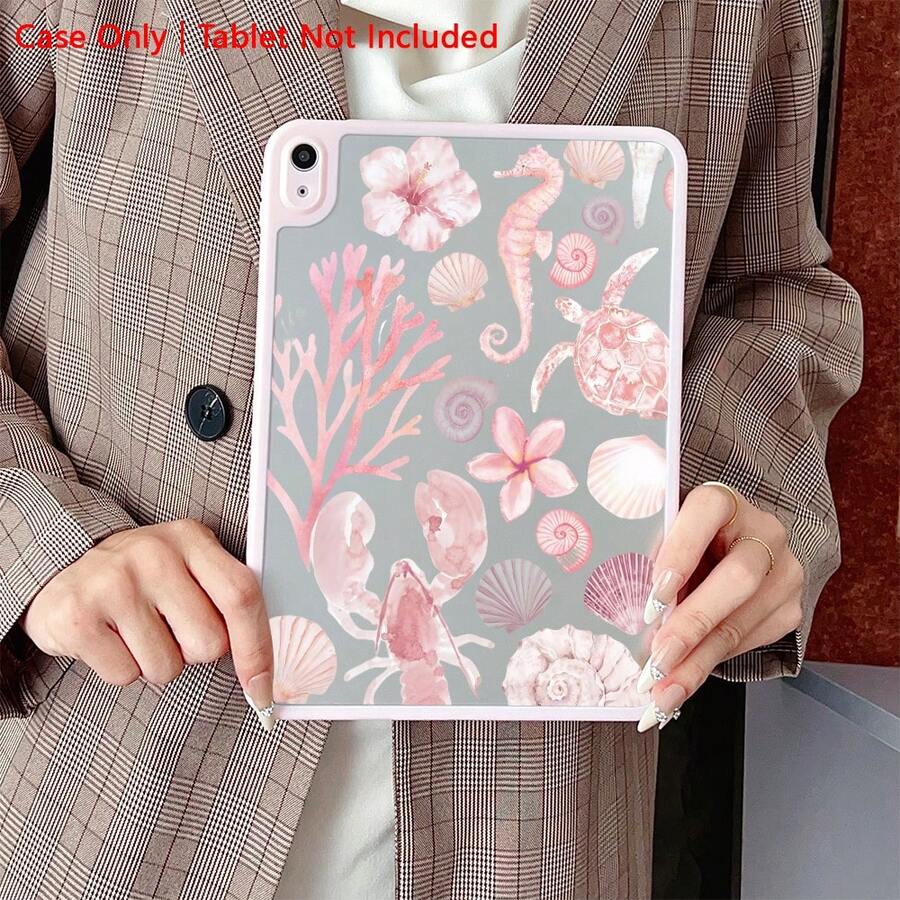A Protective Tablet Case With Pink - Toned Marine Element Patterns. It Has An Overall Fresh And Dreamy Style, And Is Very Suitable For Enthusiasts Who Love Marine Elements And Pursue A Romantic And Fresh Style, Compatible With IPad Pro (M5)/Ipad Air (M3)/ IPad 11"(A16)10.9/10.2/ Air 5th Gen/Pro11/10th/9.7/Air 2/IPad (7th Gen) - Multicolor - View 1