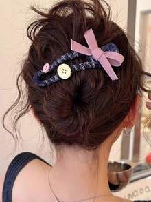 1pc Vintage Fabric Button Bow Hair Clip For Women - A Simple And Elegant Hair Accessory With A Classic Touch, Claw Clips, Hair Slide, Hair Barrettes, Hair Accessories - Multicolor - View 4