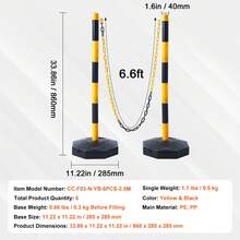 Conos de señalización de tráfico ajustables, paquete de 6, barrera de señalización  vial con base rellenable, cadena de 8 pies, para control de tráfico, advertencia, estacionamiento, construcción, carreteras, amarillo y negro - paquete de 6 - Ver 7