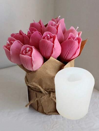 Molde de silicona en forma de ramo de flores de tulipán DIY, molde de flores de rosa para jabón hecho a mano, velas, artesanías de resina, decoración de repostería
