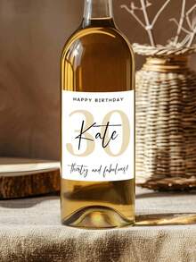 Customized Personalized Milestone Birthday Wine Label Gift, Wine Bottle Decoration Sticker, Wine Bottle Decor, Birthday Gift, Party Gift, Gift For Her, Elegant Floral Bottle Sticker With Name And Age, Suitable For Any Age Birthday Gift, Decorative Gift - Multicolor - View 2