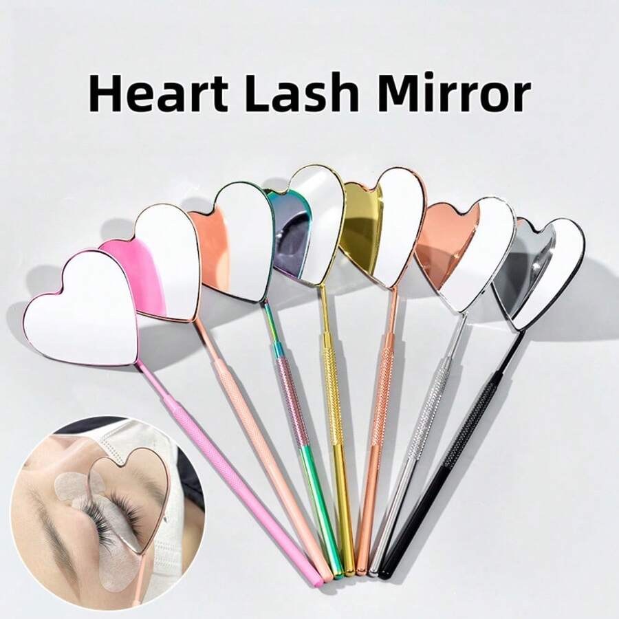 Handheld Portable Heart-Shaped Lash Extension Mirror, Stainless Steel Large Inspection Mirror - Nhiều màu - Xem 1