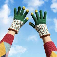 Holiday Winter Gloves For Women And Men, Windproof Full-Finger Design With Touchscreen Compatibility, Warm Outdoor Casual Wear For Cold Weather - 綠色的 - 查看 3