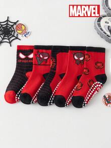5 Pairs Marvel Venom & Spider-Man Themed Anti-Slip Gel Socks For Kids, Including Girls' Over-The-Knee Socks, Boys' Breathable Anti-Slip Cartoon Socks, And Anti-Slip Floor Socks Suitable For Active Kids And Spider-Man Movie Fans - Black - View 5